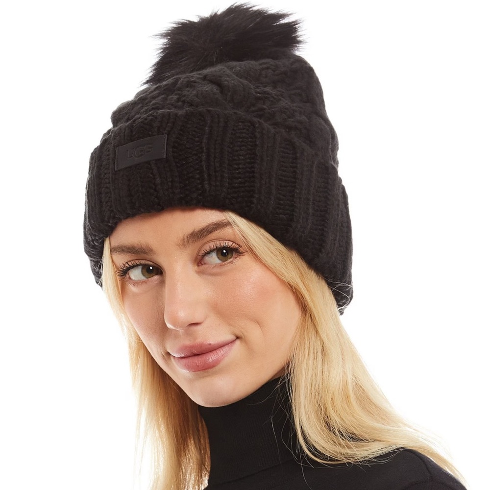Cable Knit UGG Faux Fur Pom Beanie